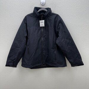 Lands End Aquacheck Quilt Lined Black Full Zip Hooded Jacket Womens XL 18-20 NEW